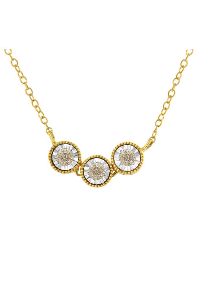 Two-Toned Sterling-Silver Champagne Diamond 3 Stone Necklace